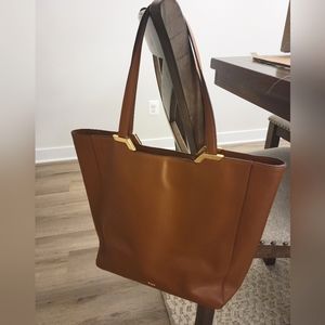 Ralph Lauren Faux Leather Tan gold zipper top shoulder bag